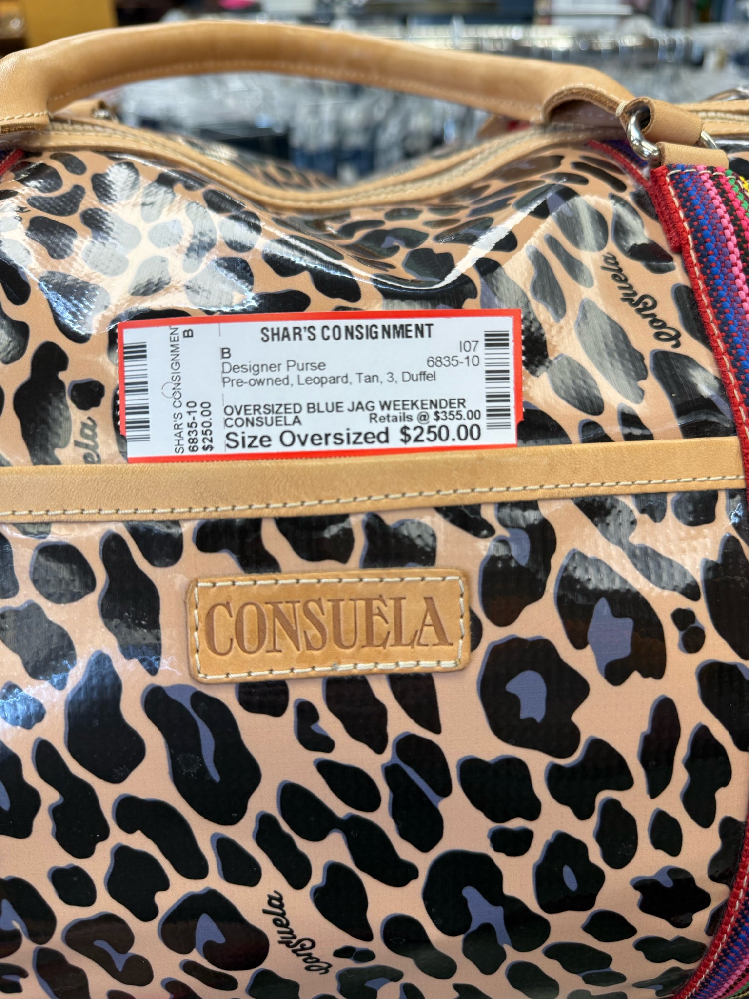 Pre-owned CONSUELA Leopard Tan Duffel Designer Purse