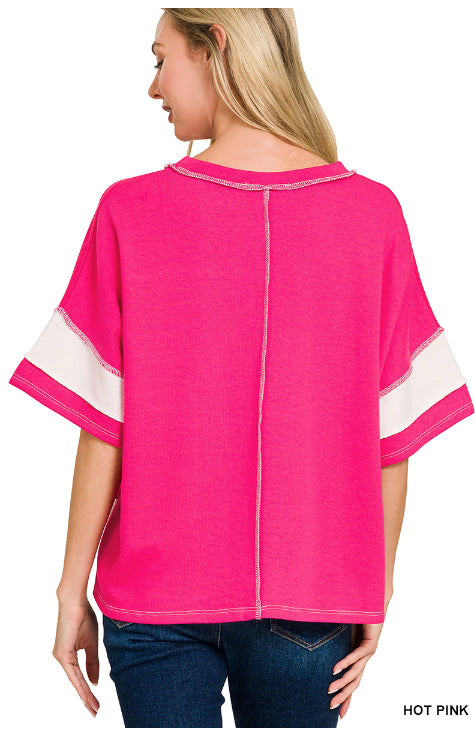 New Zenana Hot pink stripe White Size S Short Sleeve Blouse