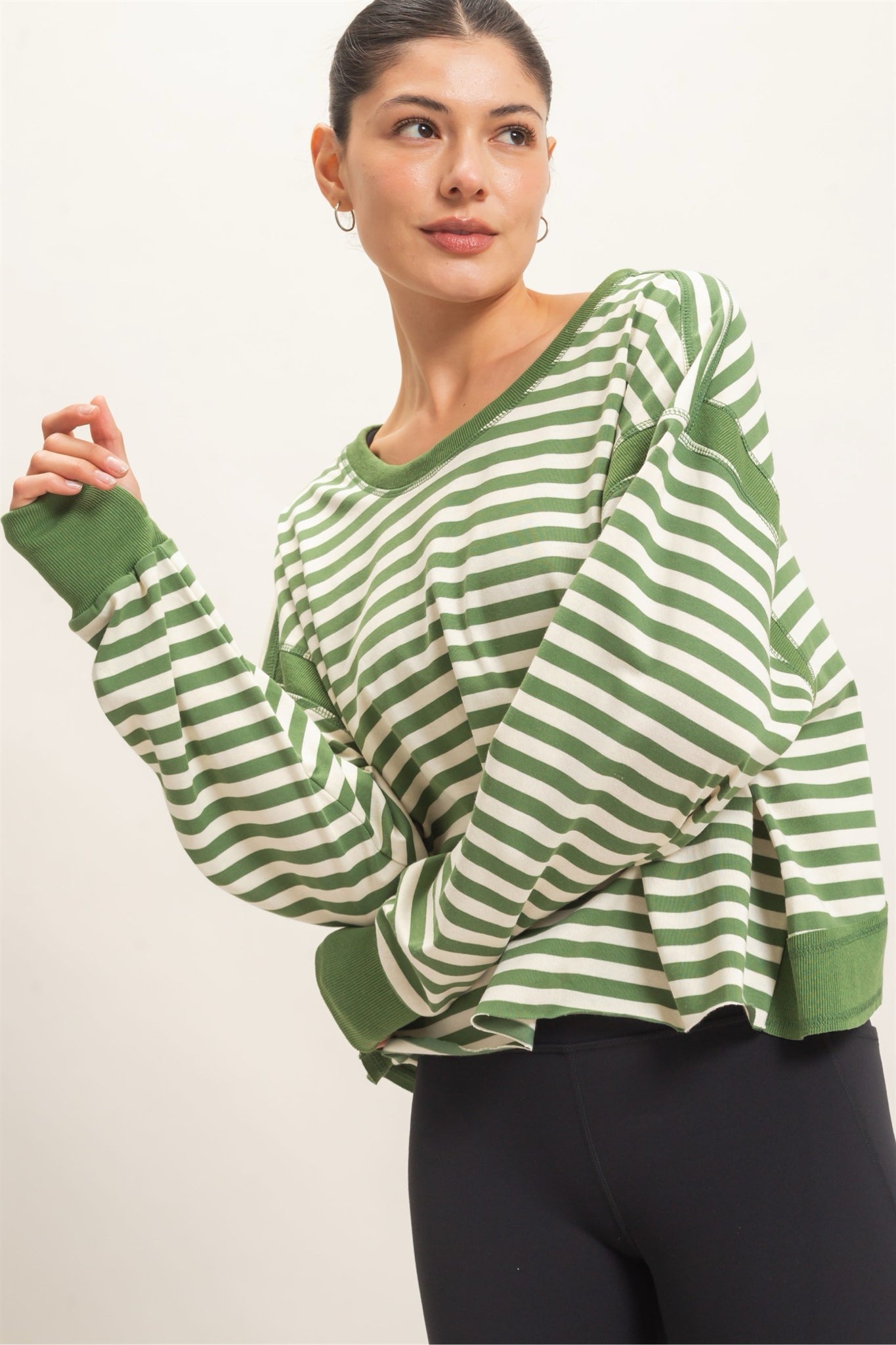 New HYFVE Green stripe Size: S Long Sleeve Blouse