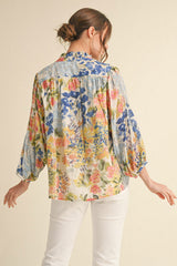 New JODIFL Blue floral Size S Quarter Sleeve Blouse