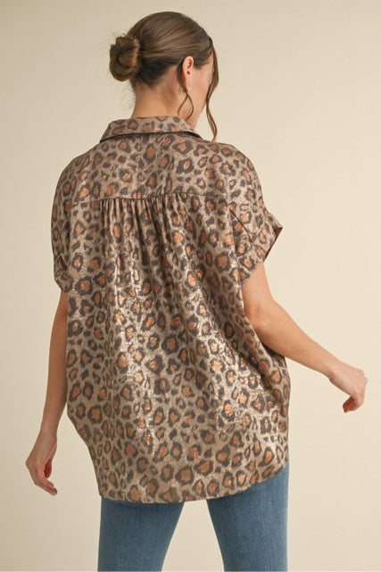 New JODIFL Toffee Leopard Size S Short Sleeve Blouse
