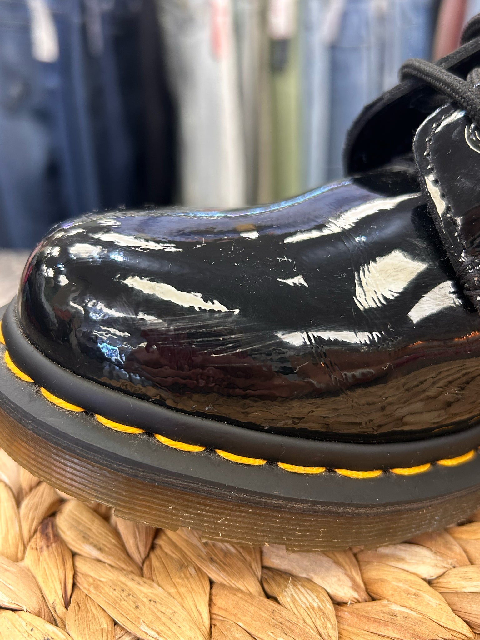 Pre-owned DR MARTENS Black patent Size 8 Designer Boot