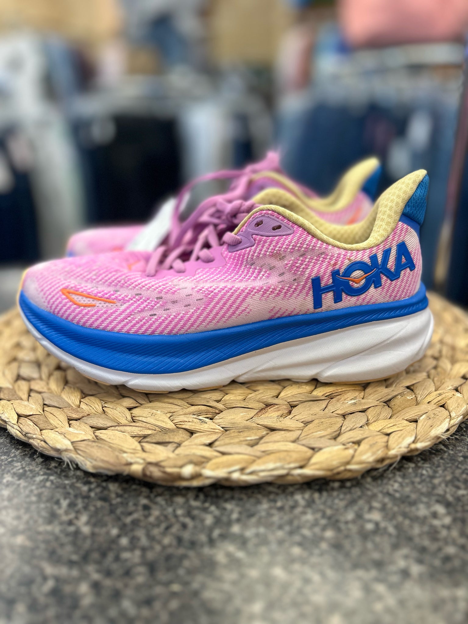 Pre-owned HOKA Pink Blue Trim Size 7.5 Designer Sneaker
