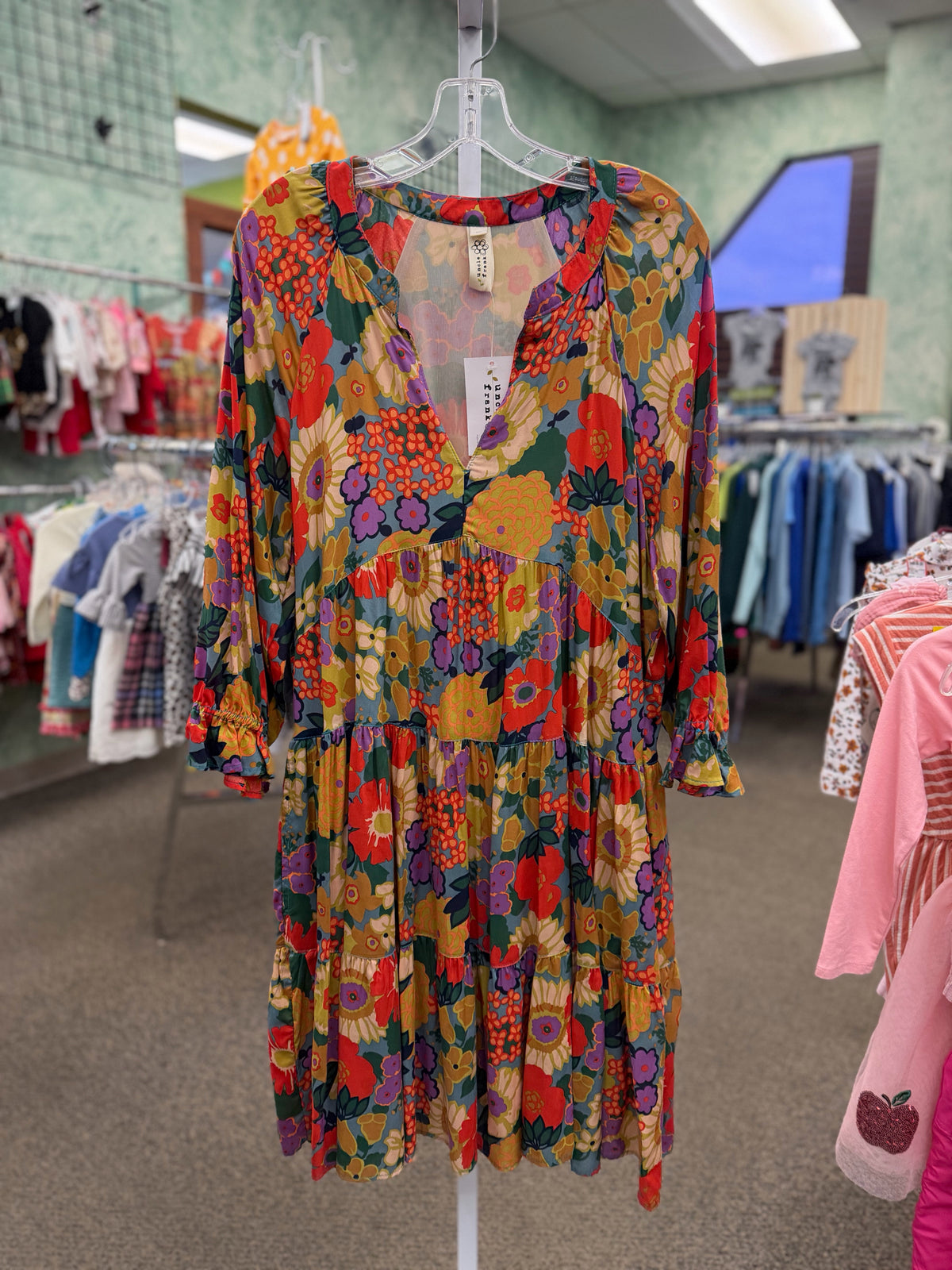New with Tag UNCLE FRANK Blue Multi Floral Size 8/10 Quarter Sleeve Dress