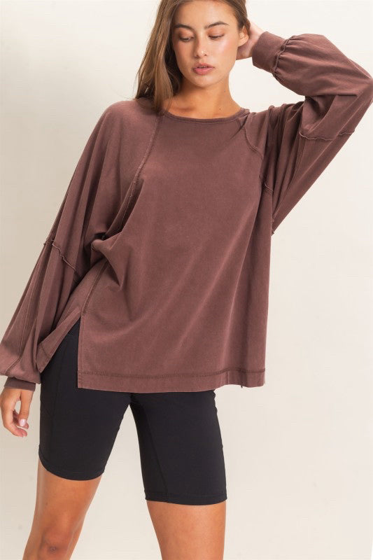 New DOUBLE ZERO Dark brown Size: S Long Sleeve Blouse