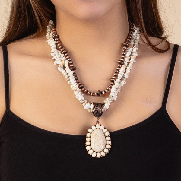 New YF Bronze Cream Necklace/Earring Set