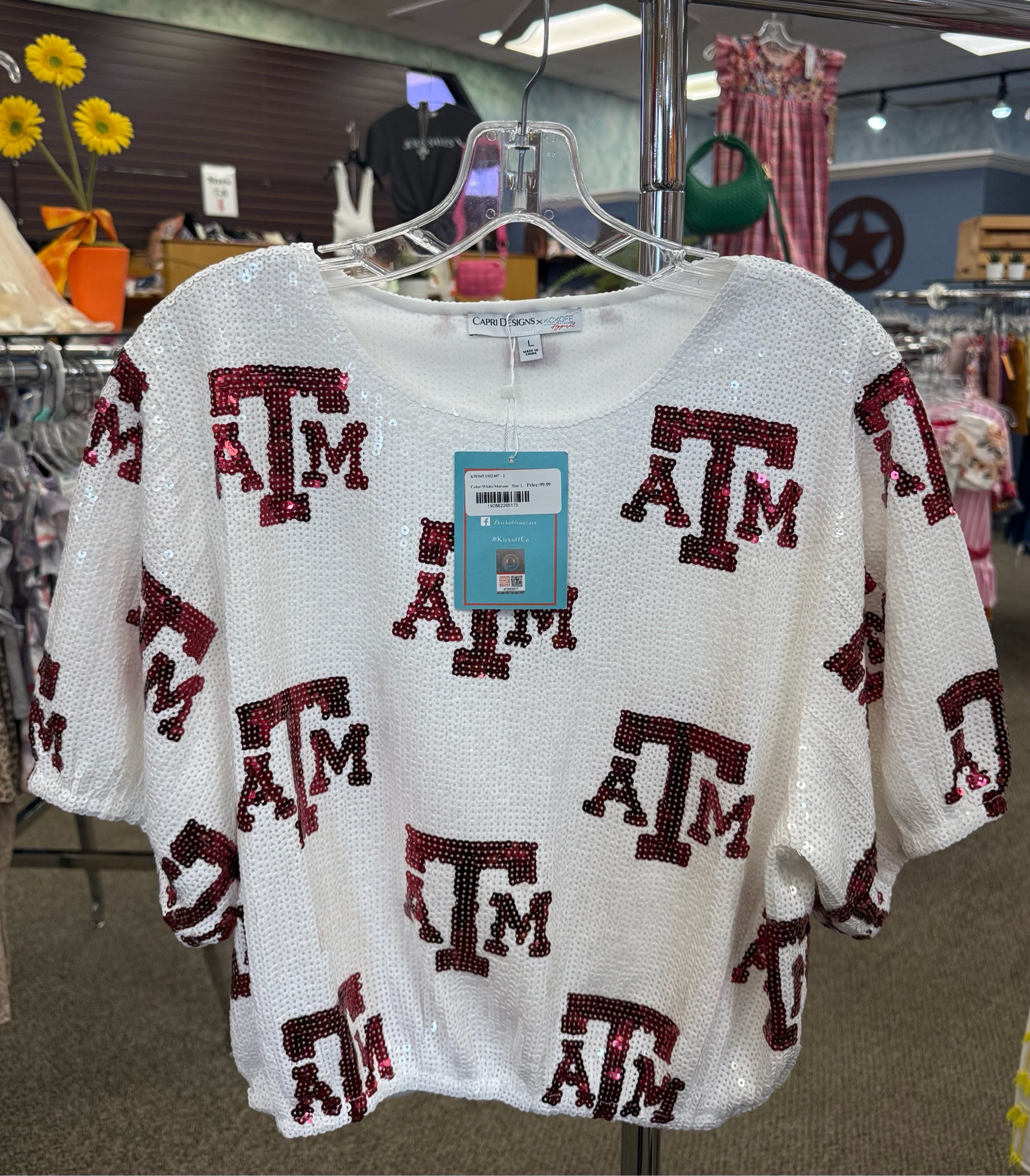 New with Tag Kickoff White maroon print Quarter Sleeve Size: L Designer Blouse