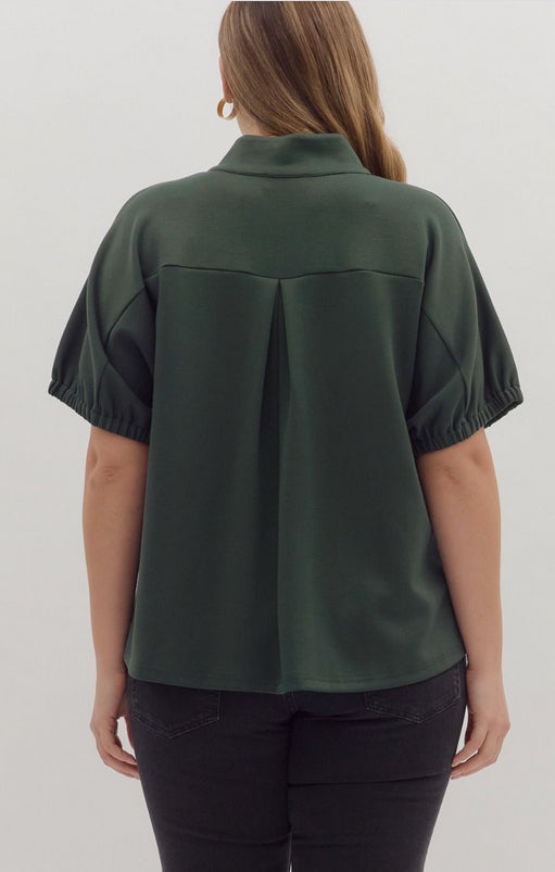 New ENTRO Dark green Size S Short Sleeve Blouse