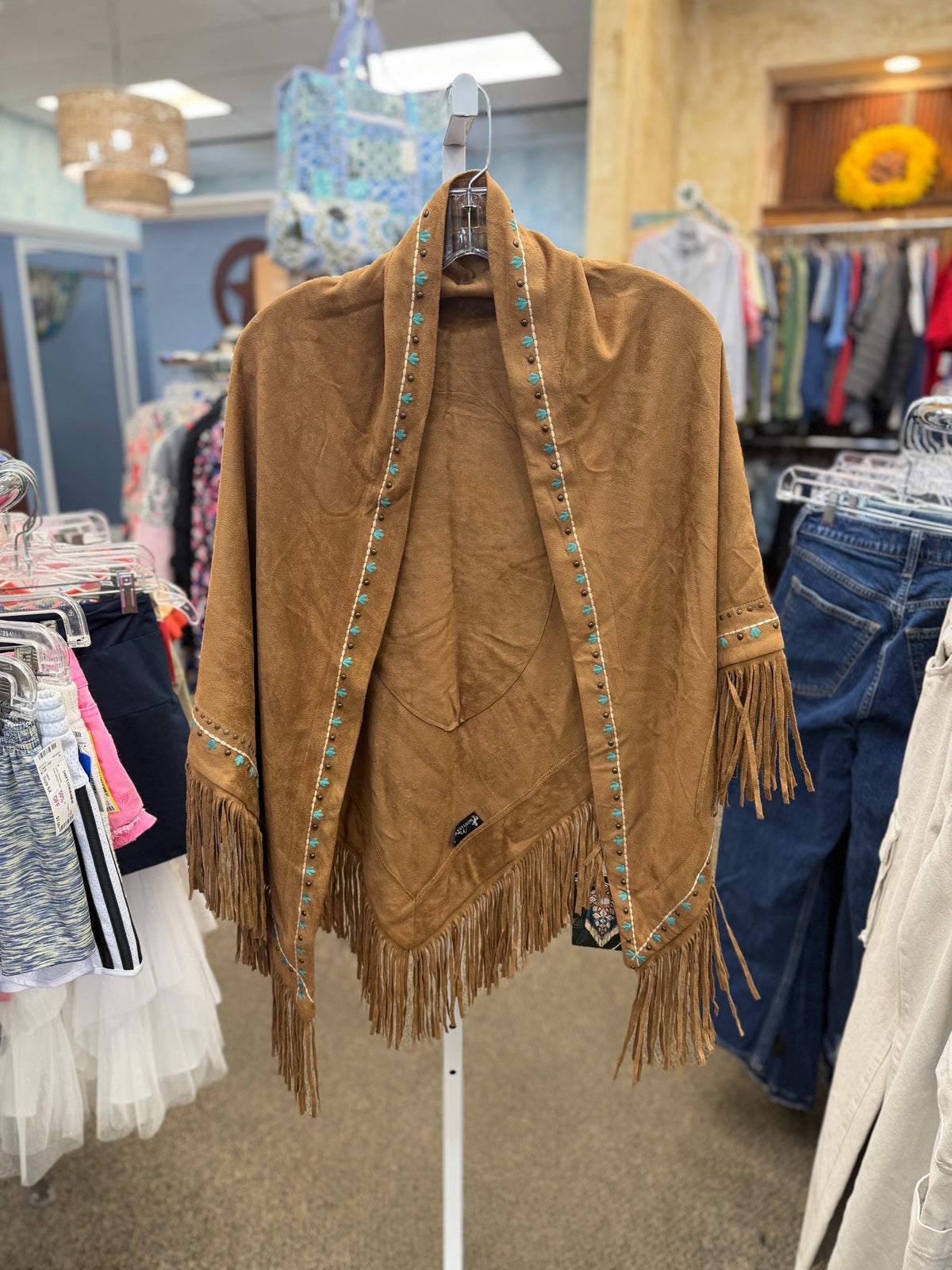 New with Tag MONTANA WEST Light brown Teal Print Size S Sleeveless Poncho