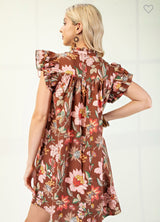 New Gigio Brown floral Pink Size Small Cap Sleeve Dress