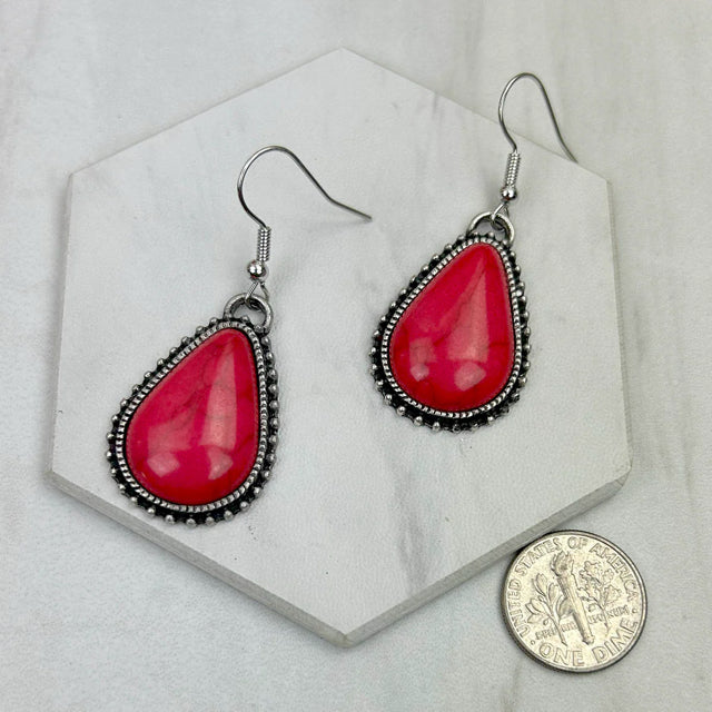 New WESTERN PEWTER Red Earring