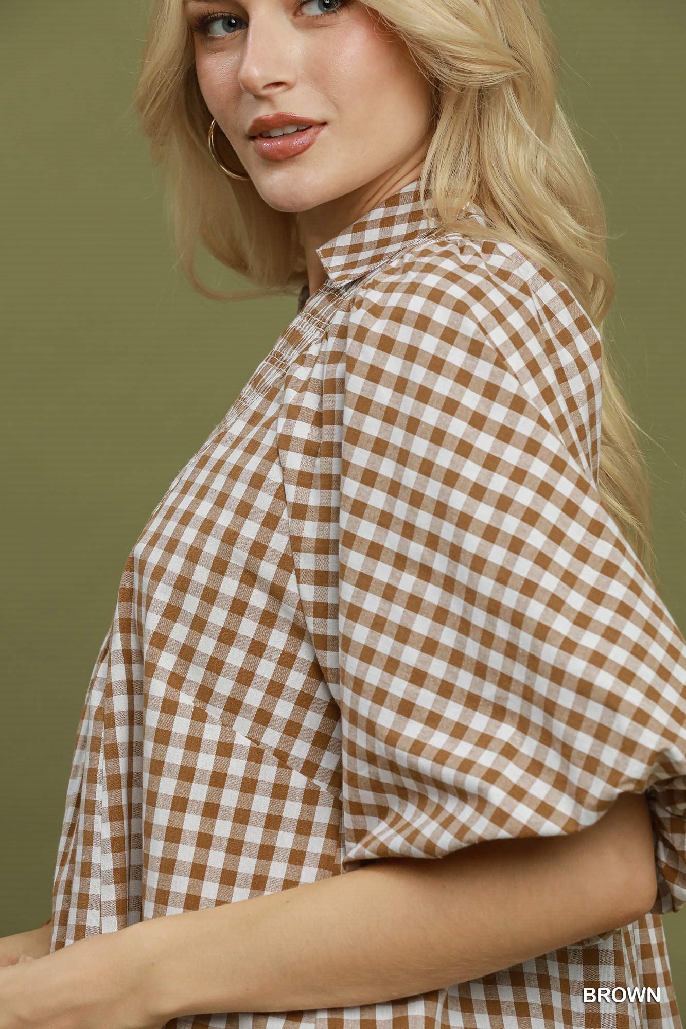 New UMGEE Brown Size: S Short Sleeve Blouse