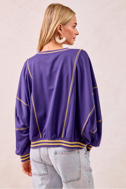 New BIBI Purple Yellow Trim Size S Long Sleeve Sweatshirt