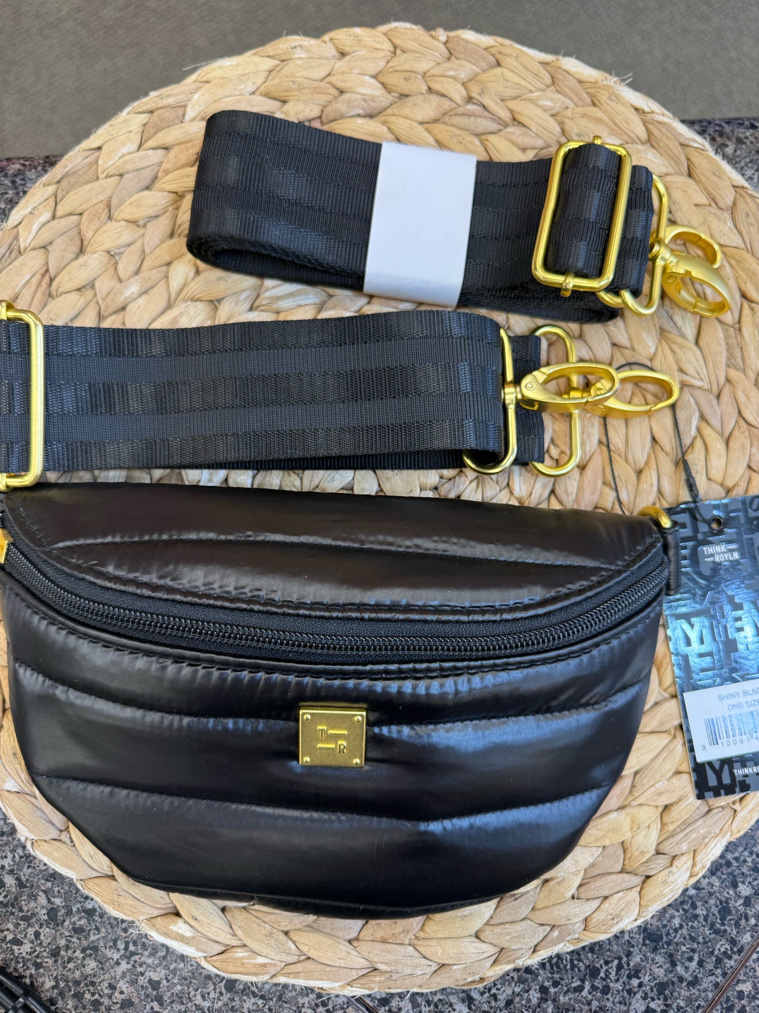 New with Tag THINK ROYLN Black Gold S Fanny Pack Purse