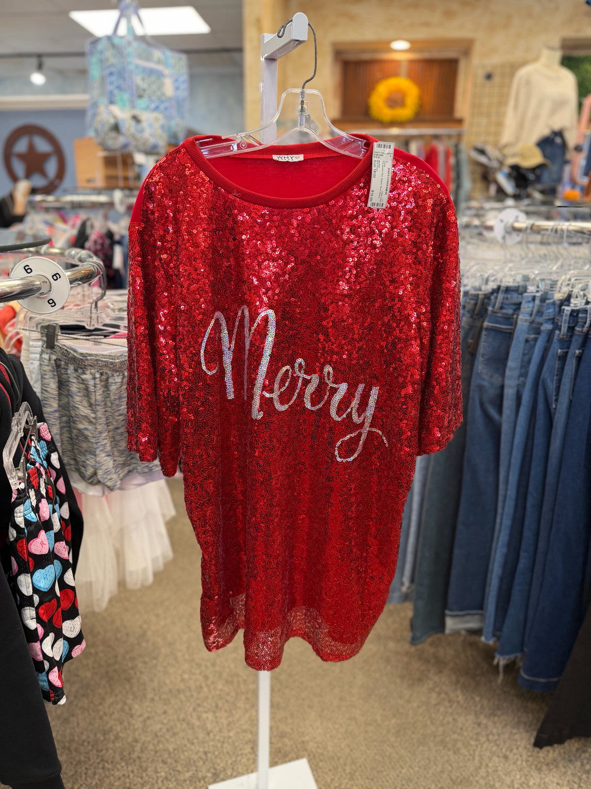 Pre-owned Why Dress Red Sequin Size 18/20 Short Sleeve Dress
