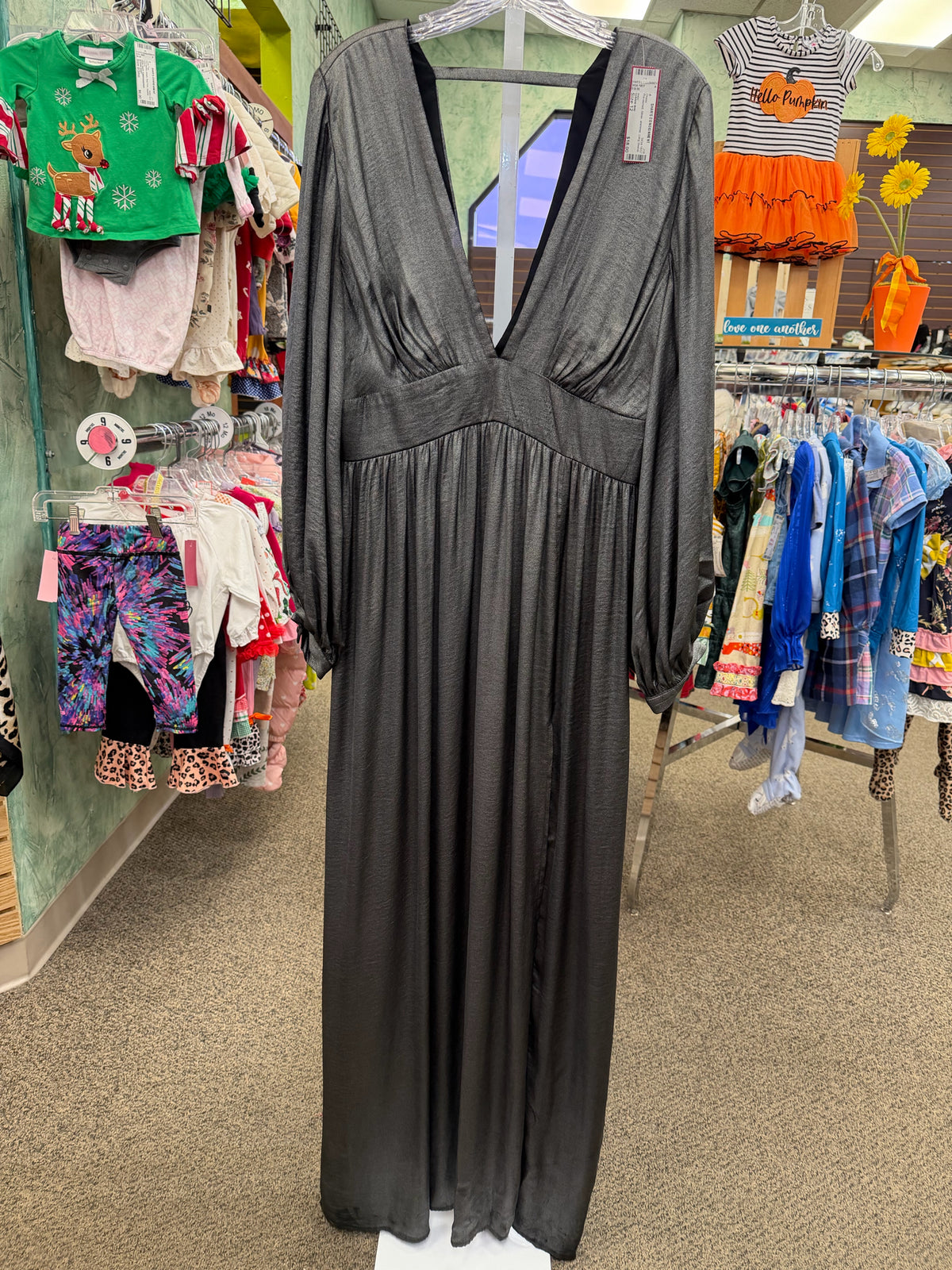 Pre-owned GIANNI BINI Silver shimmer Size 12 Long Sleeve Dress