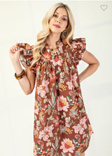 New Gigio Brown floral Pink Size Small Cap Sleeve Dress