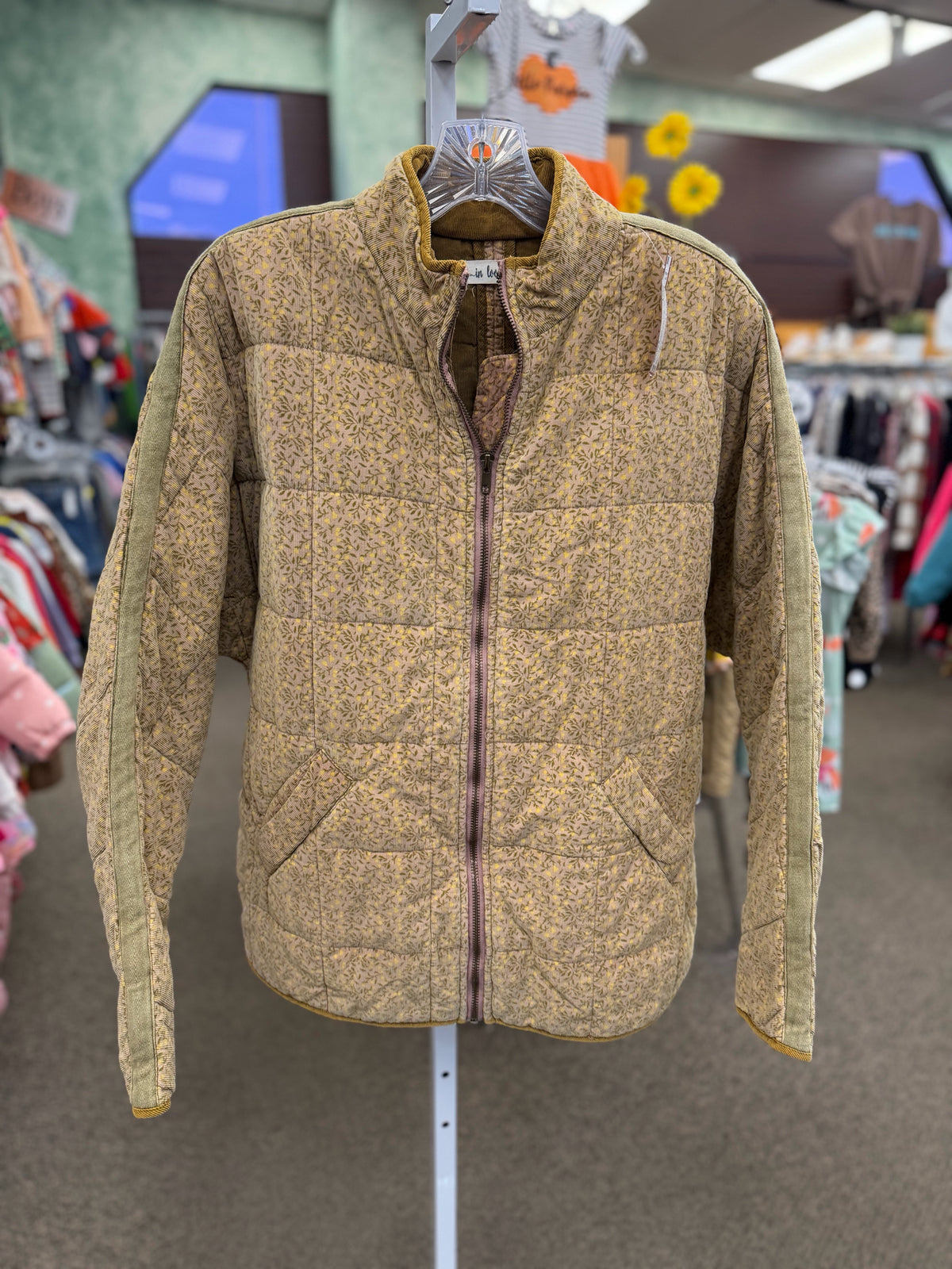 Pre-owned IN LOOM Tan Yellow Floral Size L Long Sleeve Coat