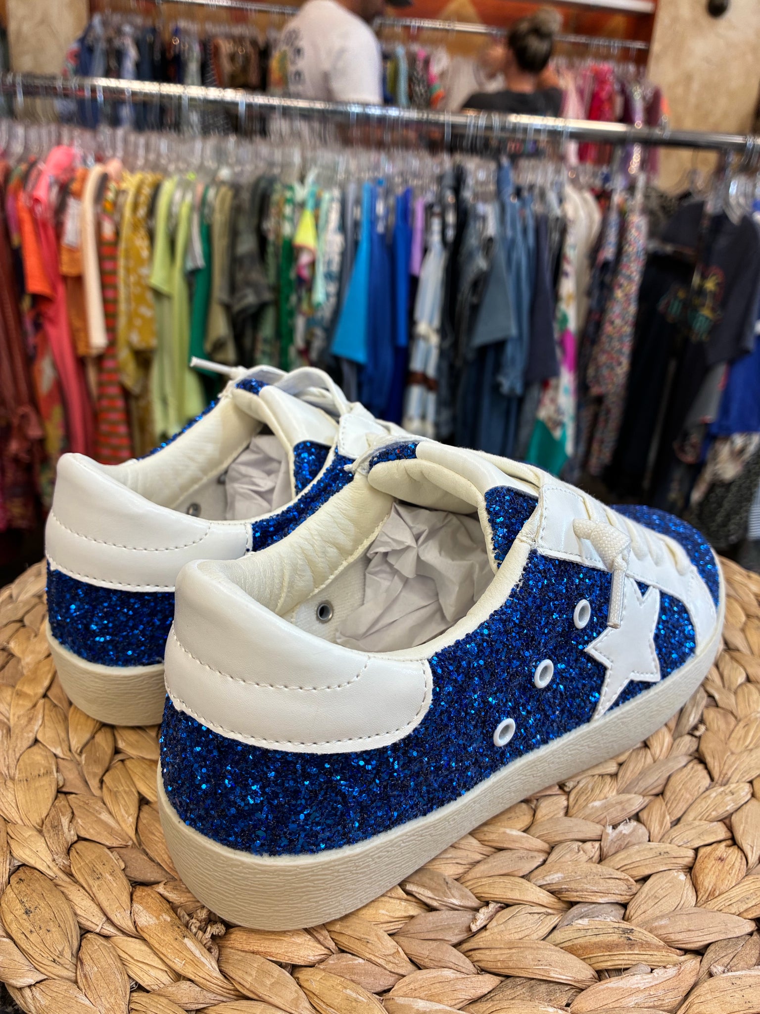 New  Without Tag Camel Threads Blue sparkle White Size 7 Designer Sneaker