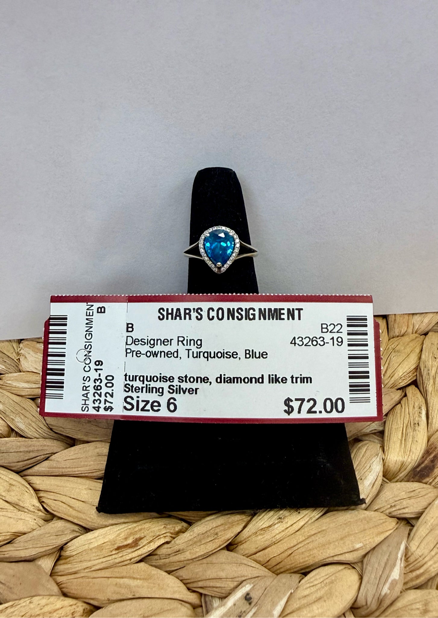 Pre-owned Sterling Silver Turquoise Blue Ring Size 6 Designer Ring