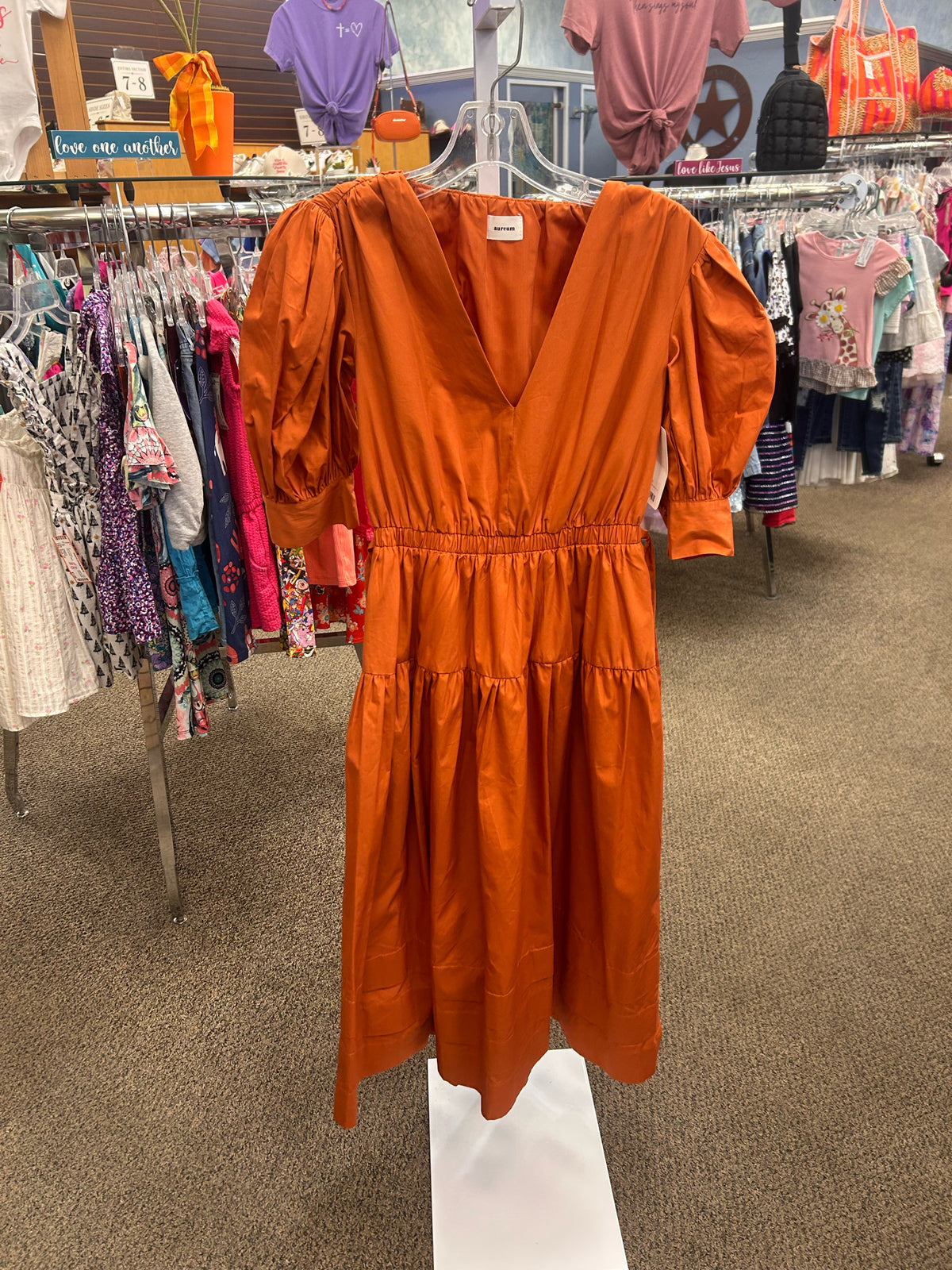 New with Tag AUREUM Burnt orange Size 4 Short Sleeve Designer Dress