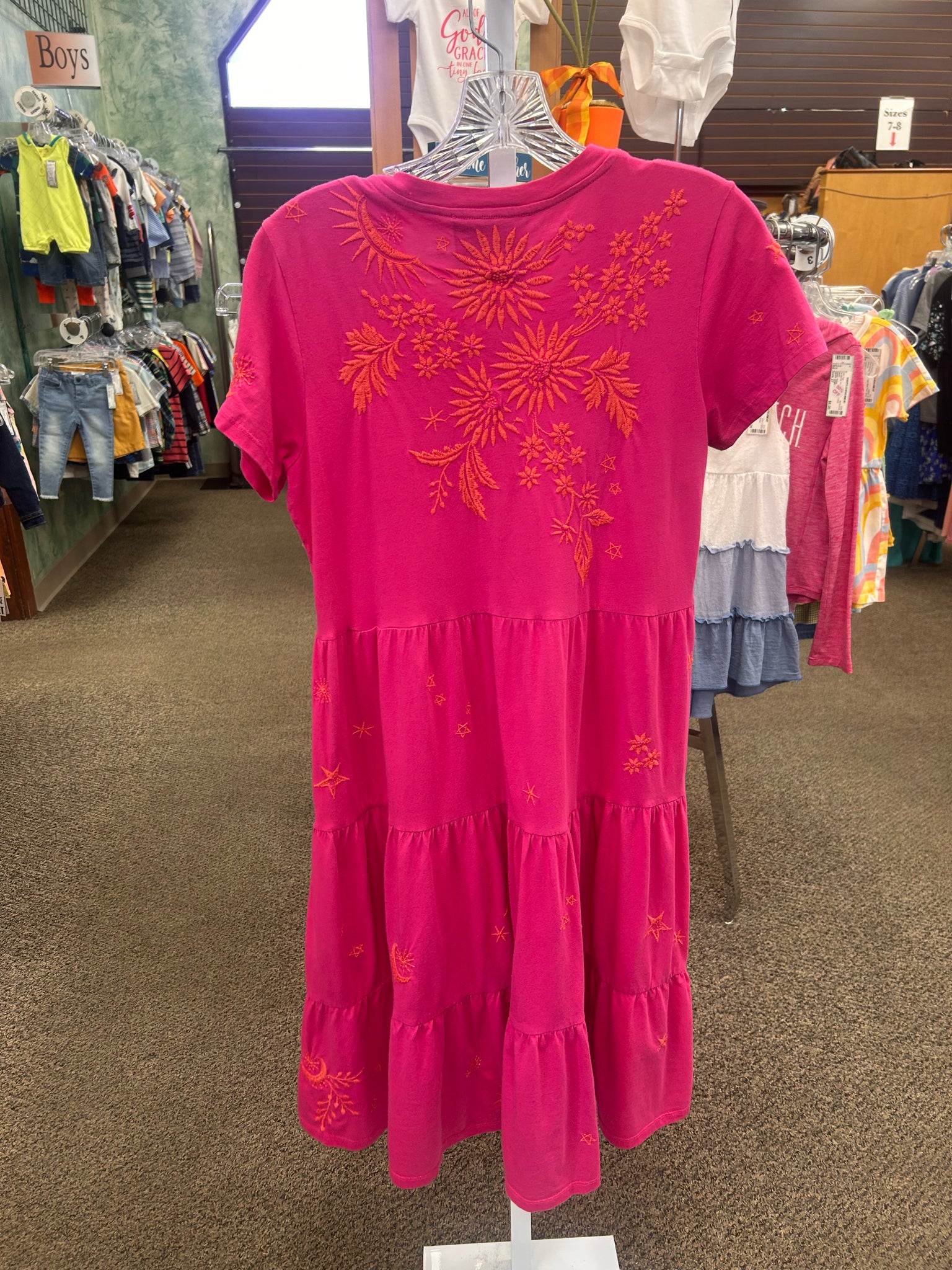 Pre-owned JOHNNY WAS Hot pink Coral Floral Size 6 Short Sleeve Dress