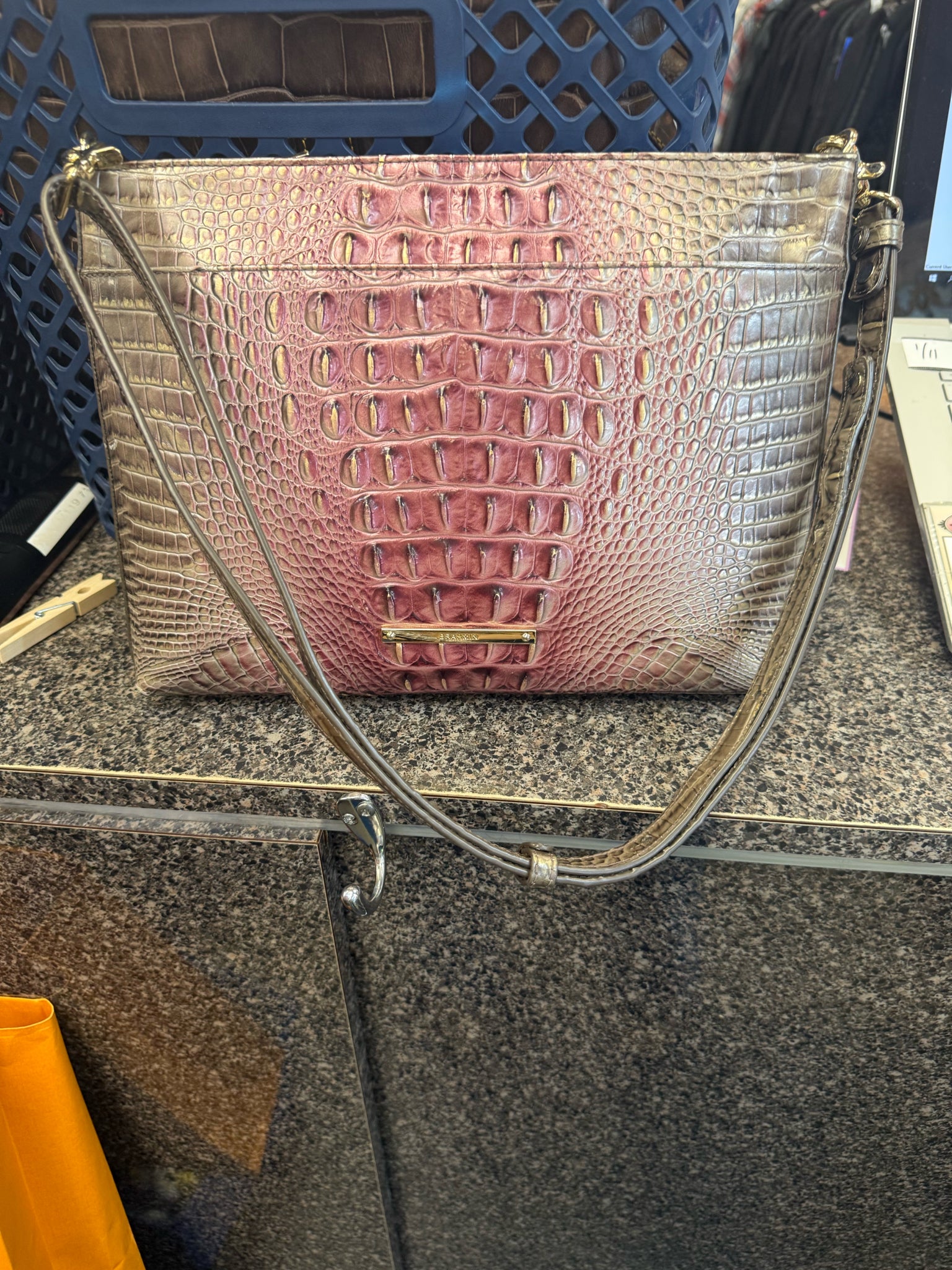 Pre-owned BRAHMIN Taupe Pink Shoulder Designer Purse