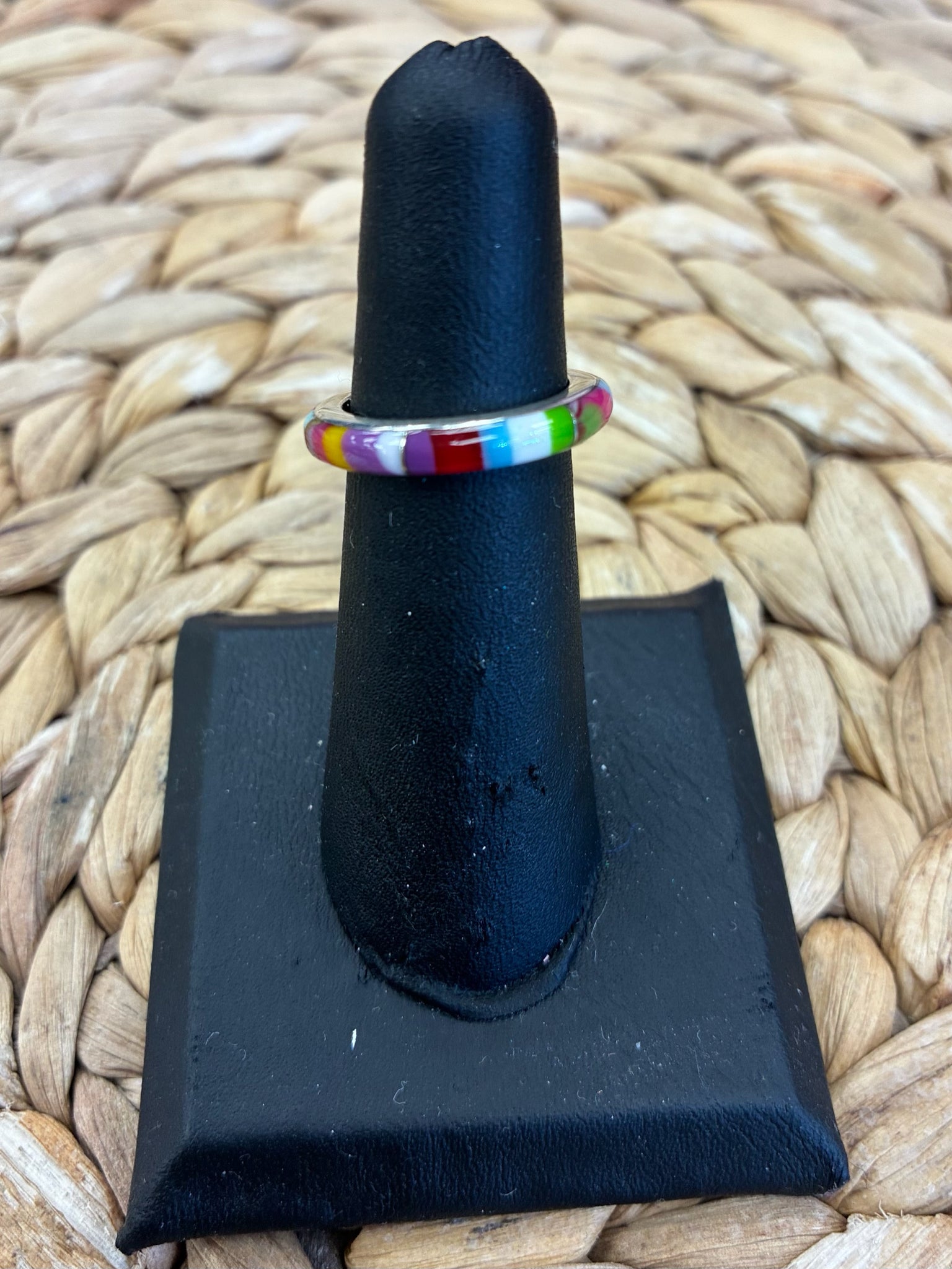 Pre-owned Sterling Silver Multi Color Ring Size 5.5 Designer Ring