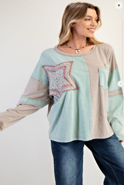 New EASEL Mint Gray Size S/M Long Sleeve Blouse