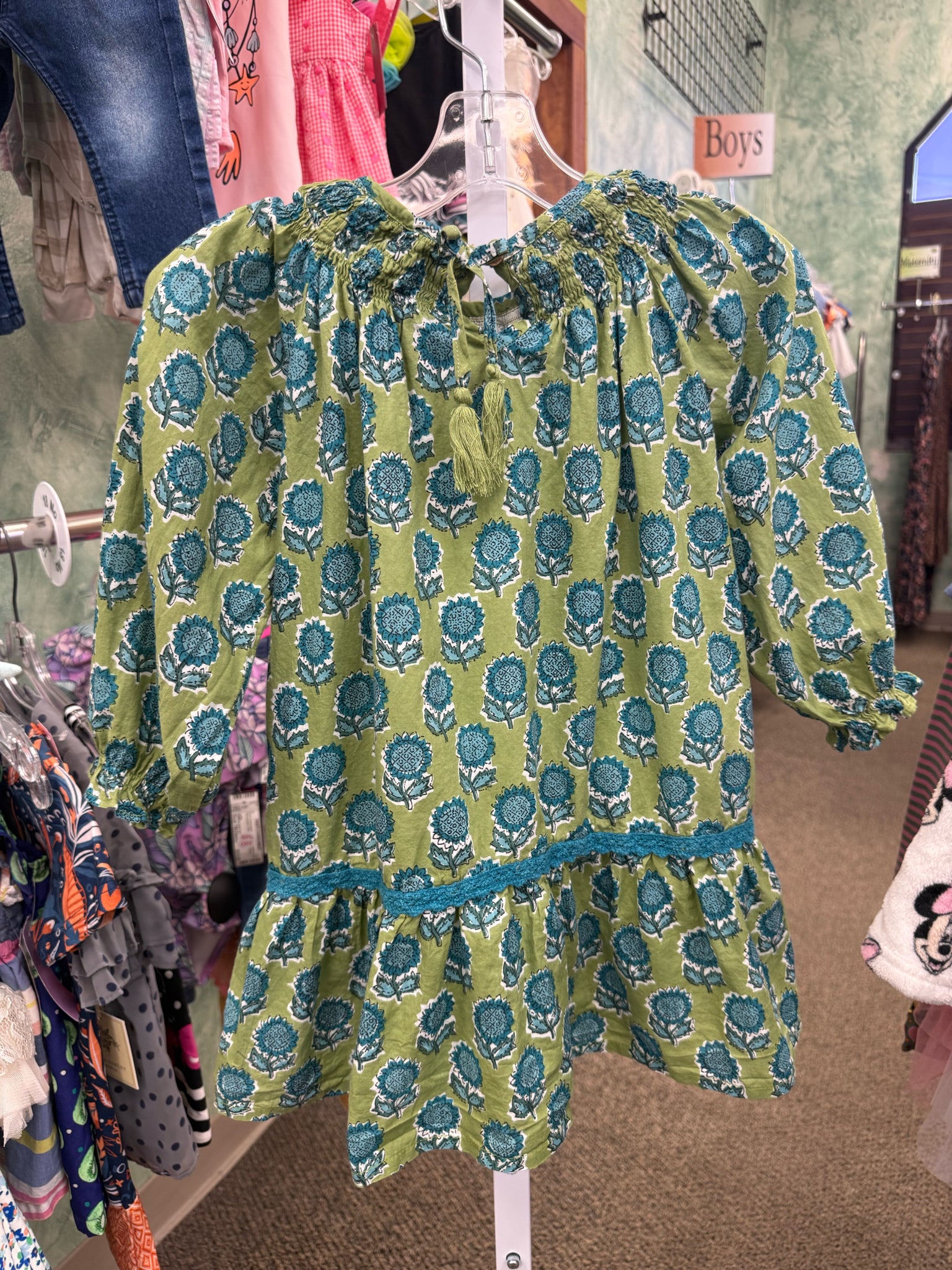 Pre-owned POPPET FOX Teal floral Green Size 4T Long Sleeve Girls Top