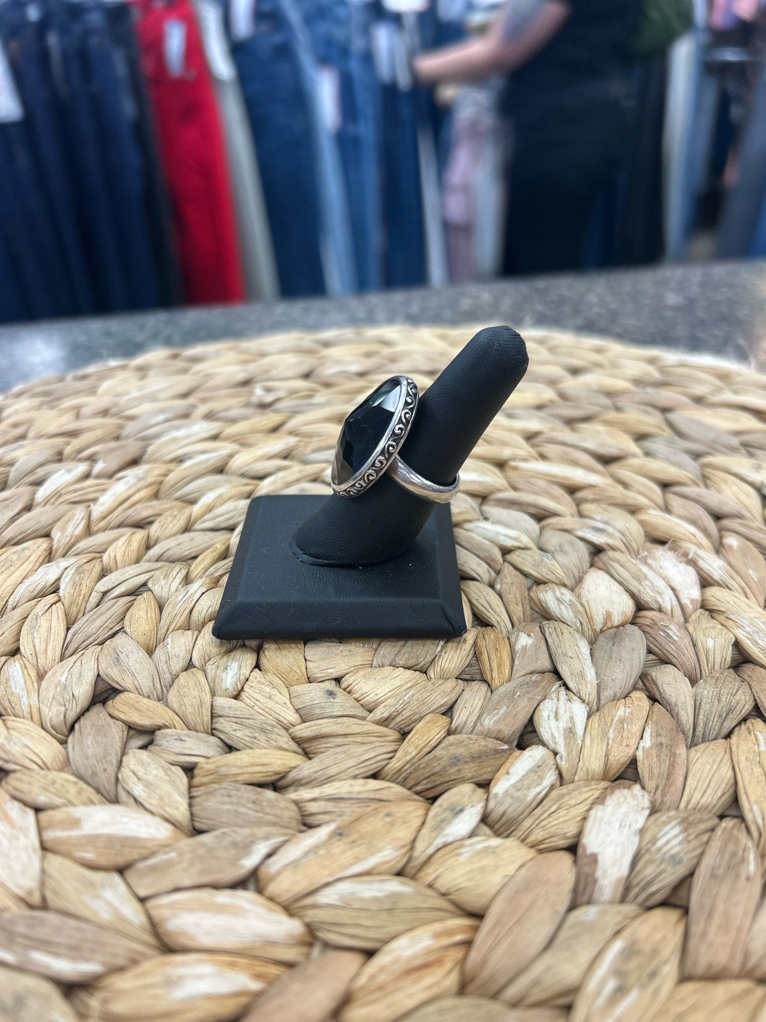 Pre-owned BRIGHTON Black STERLING SILVER Ring Size 7 Designer Ring