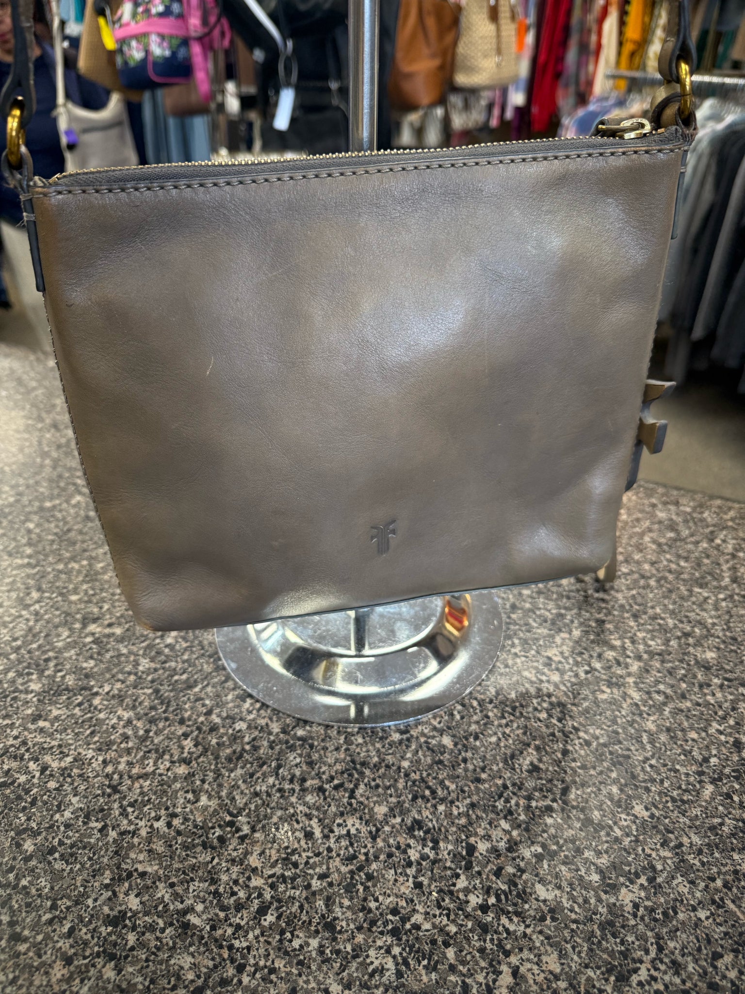 Pre-owned FRYE Taupe Gold Trim Crossbody Designer Purse