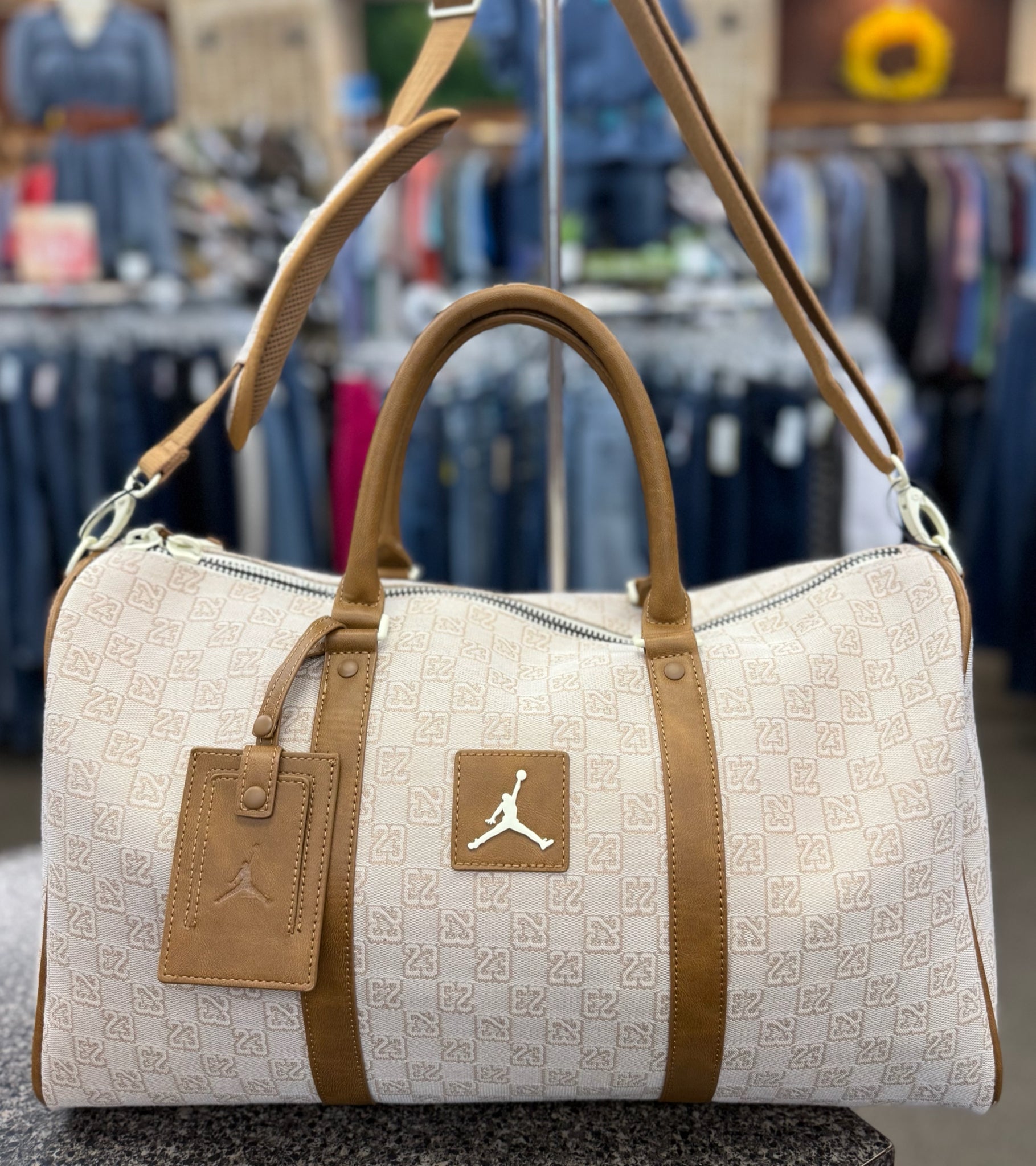 Pre-owned JORDAN Tan Signature Cream Backpack Designer Purse