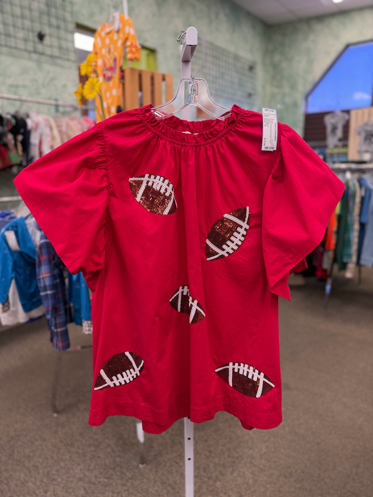 Pre-owned CHICSOUL Red Brown Sequin Size: 1X Short Sleeve Blouse