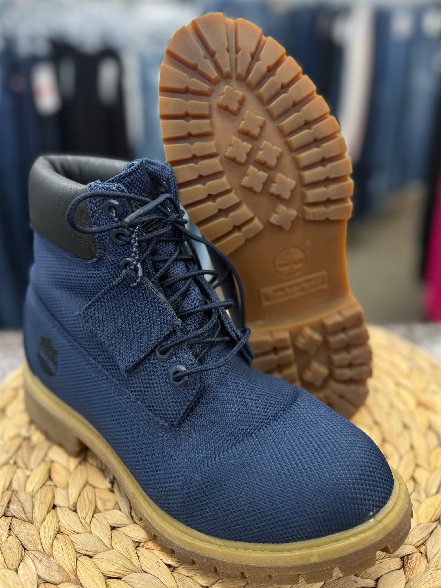 Pre-owned TIMBERLAND Navy Brown SHOE SIZE 7.5 Mens Designer Boot