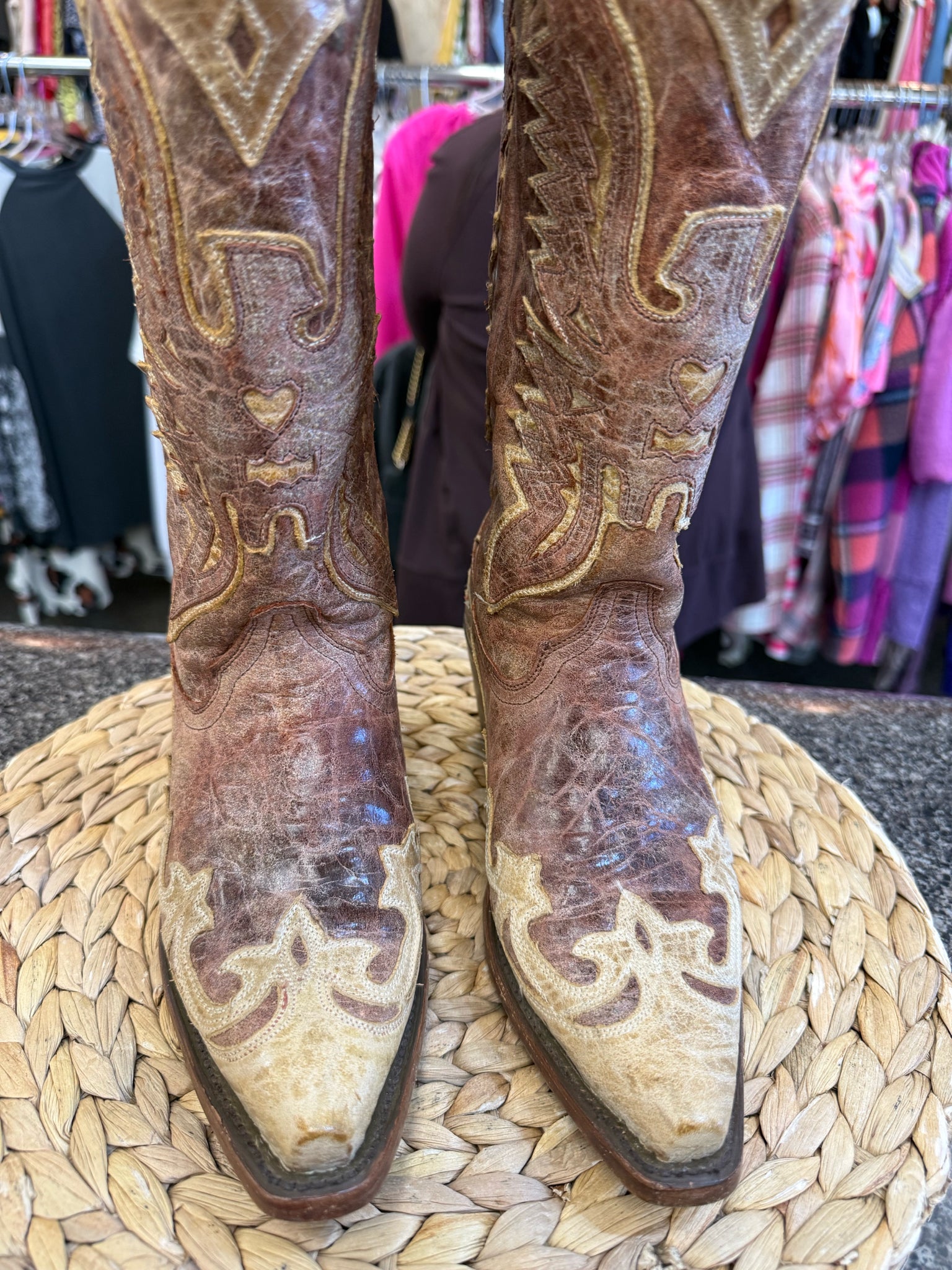 Pre-owned CORRAL Brown Tan Trim Size 5.5 Designer Boot