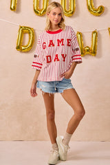 New BIBI Red White Stripe Size S Short Sleeve Blouse
