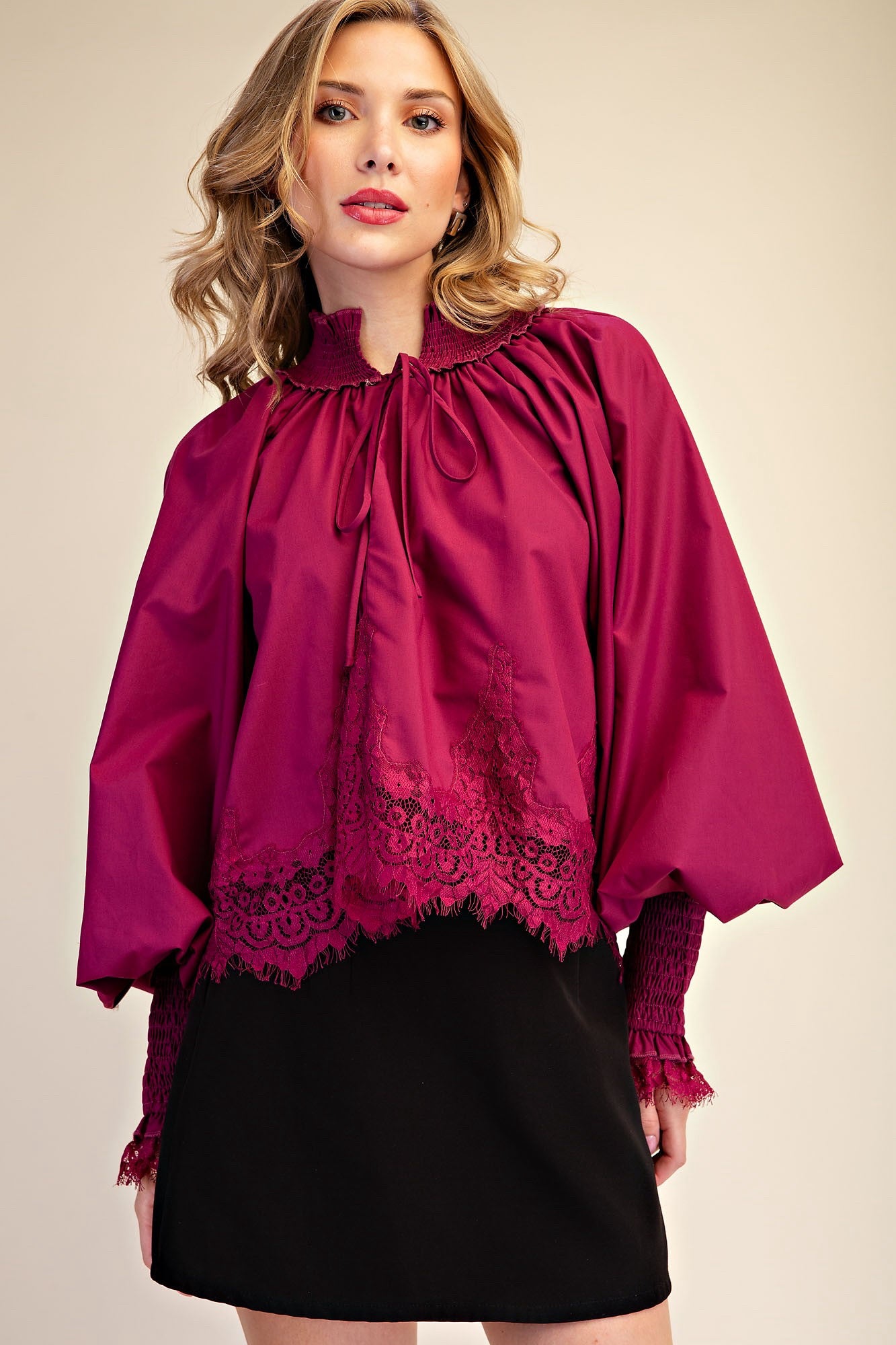 Pre-owned GLAM Plum Size: S Long Sleeve Blouse