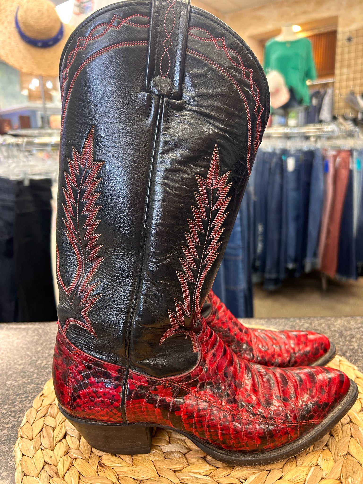 Pre-owned TONY LAMA Black Red Size 7.5 Designer Boot