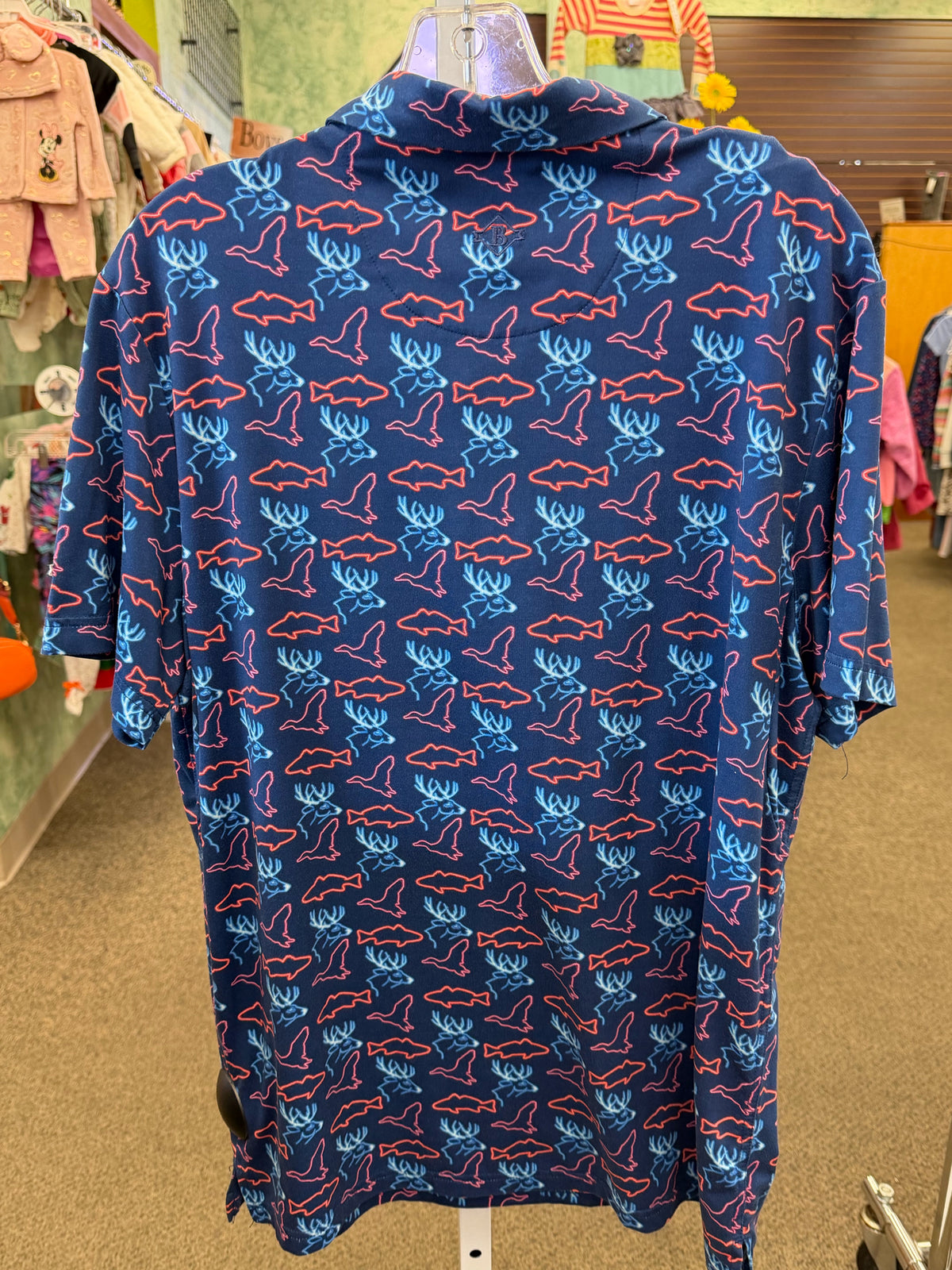 Pre-owned Burlebo Navy Multi Print Men Size M Short Sleeve MENS Shirts