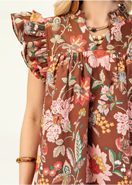 New Gigio Brown floral Pink Size Small Cap Sleeve Dress