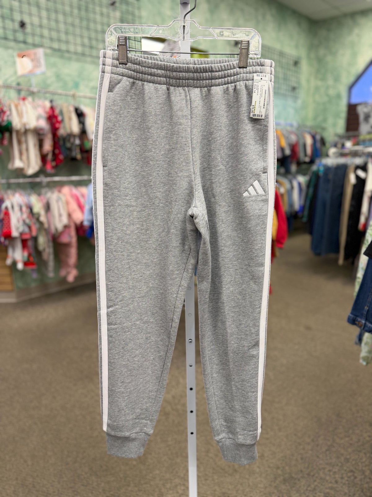 Pre-owned ADIDAS Light gray White Trim Size 14 Girls Sweatpants