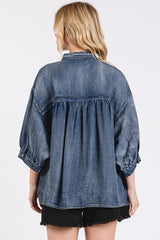 New MITTOSHOP Dark Denim Size S Short Sleeve Blouse