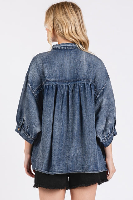 New MITTOSHOP Dark Denim Size S Short Sleeve Blouse