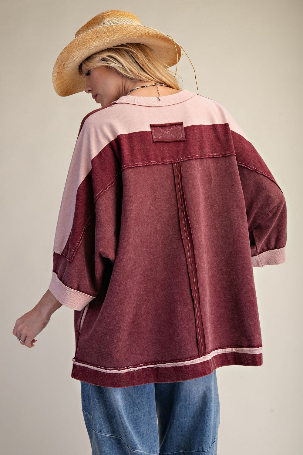 New EASEL Wine stripe Pink Size: S Quarter Sleeve Blouse
