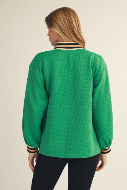 New JODIFL Green Cream Trim Size S Long Sleeve Blouse