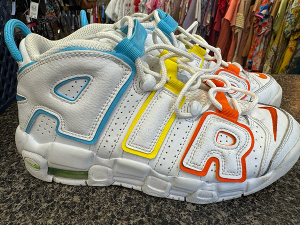 Pre-owned NIKE White Turquoise Shoe Size 4.5 GIRLS Designer Sneaker
