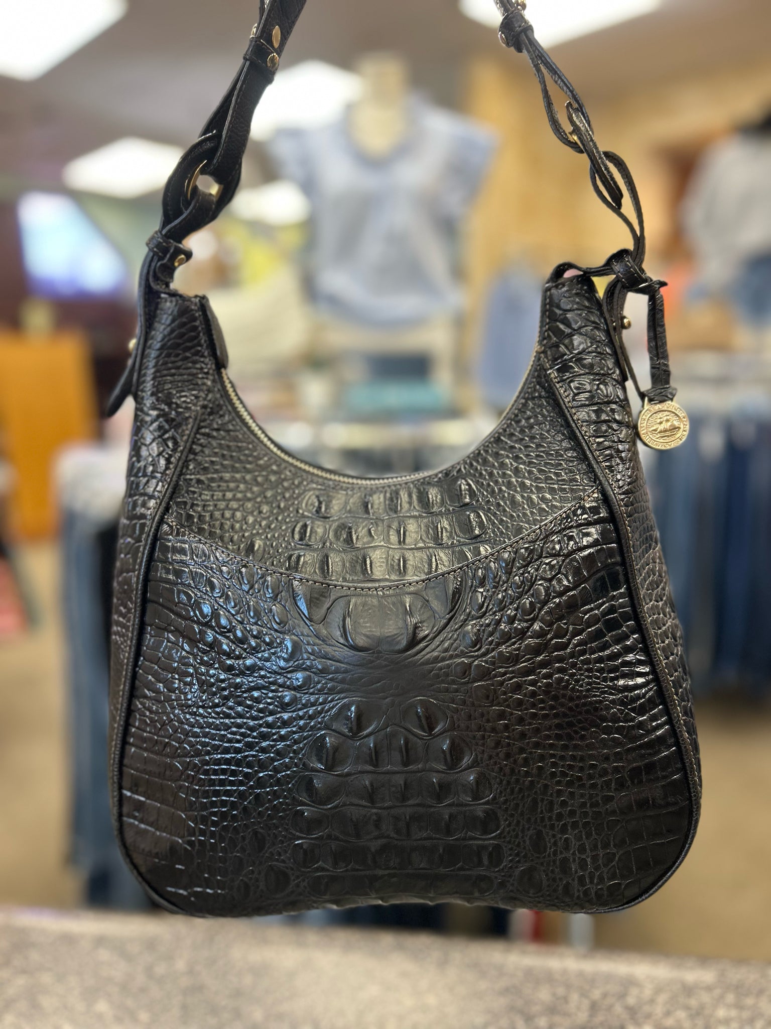 Pre-owned BRAHMIN Black Gold Trim Shoulder Designer Purse