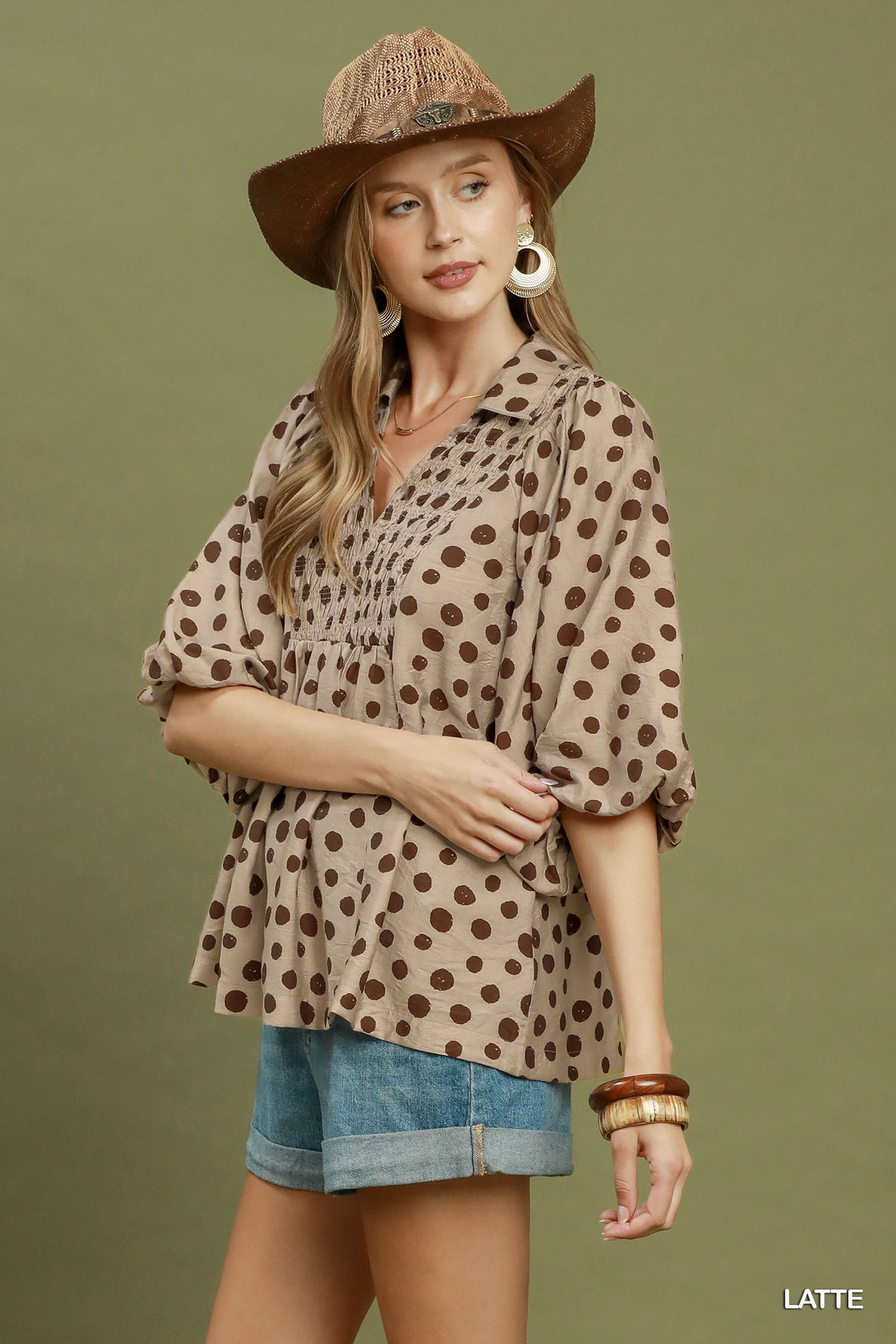 New UMGEE Brown polka Size: S Short Sleeve Blouse
