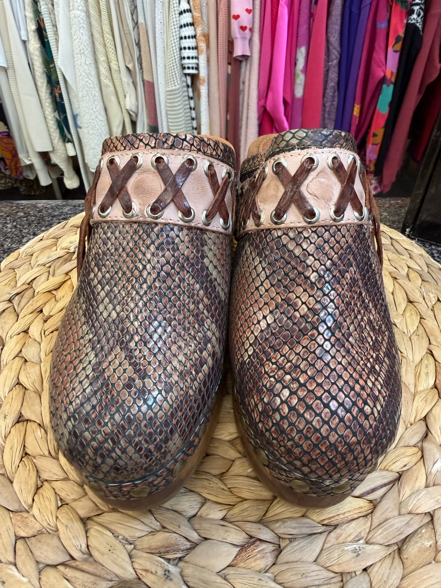 New  Without Tag FREEBIRD BROWN SNAKE Size 8 Designer Shoe